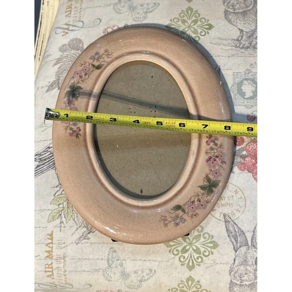 Terragrafics Oval Ceramic Picture Frame Painted Flowers Pink VTG Cottage Core